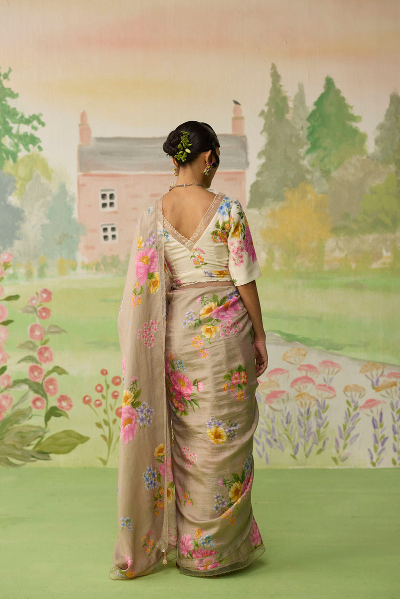 Peony Mulberry Silk Sari silk saree by Nadiya Paar in brown for women Worldwide