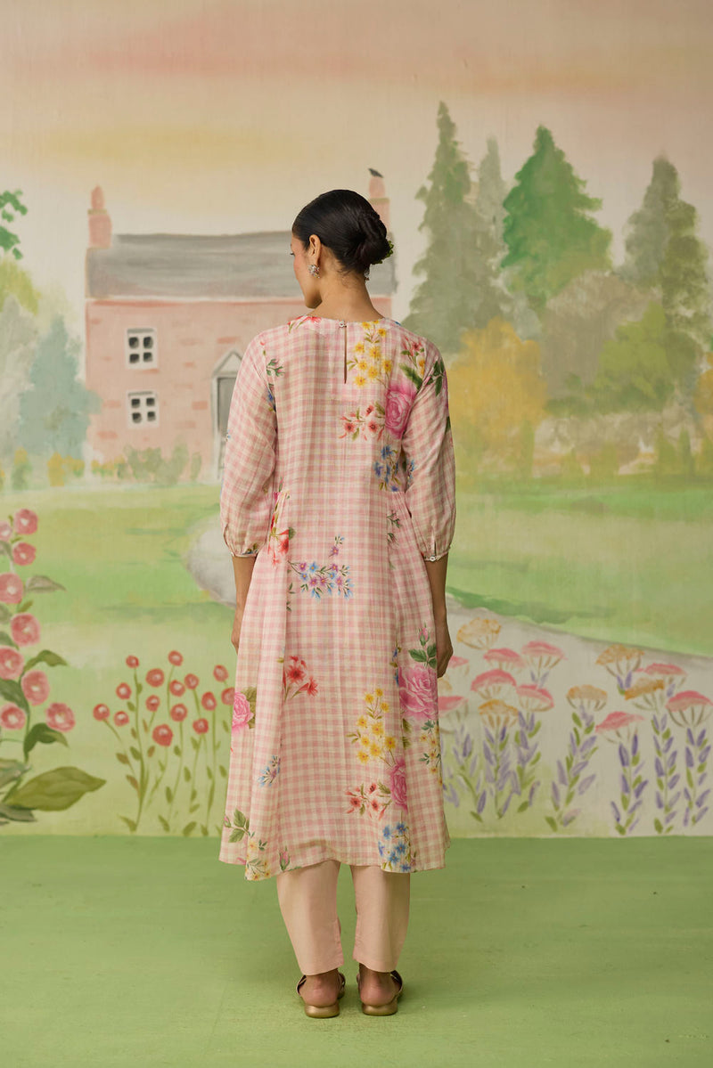 Golden Hour Pink Long Kurta Set Khadi Silk silk co-ord set by Nadiya Paar in pink for women Worldwide