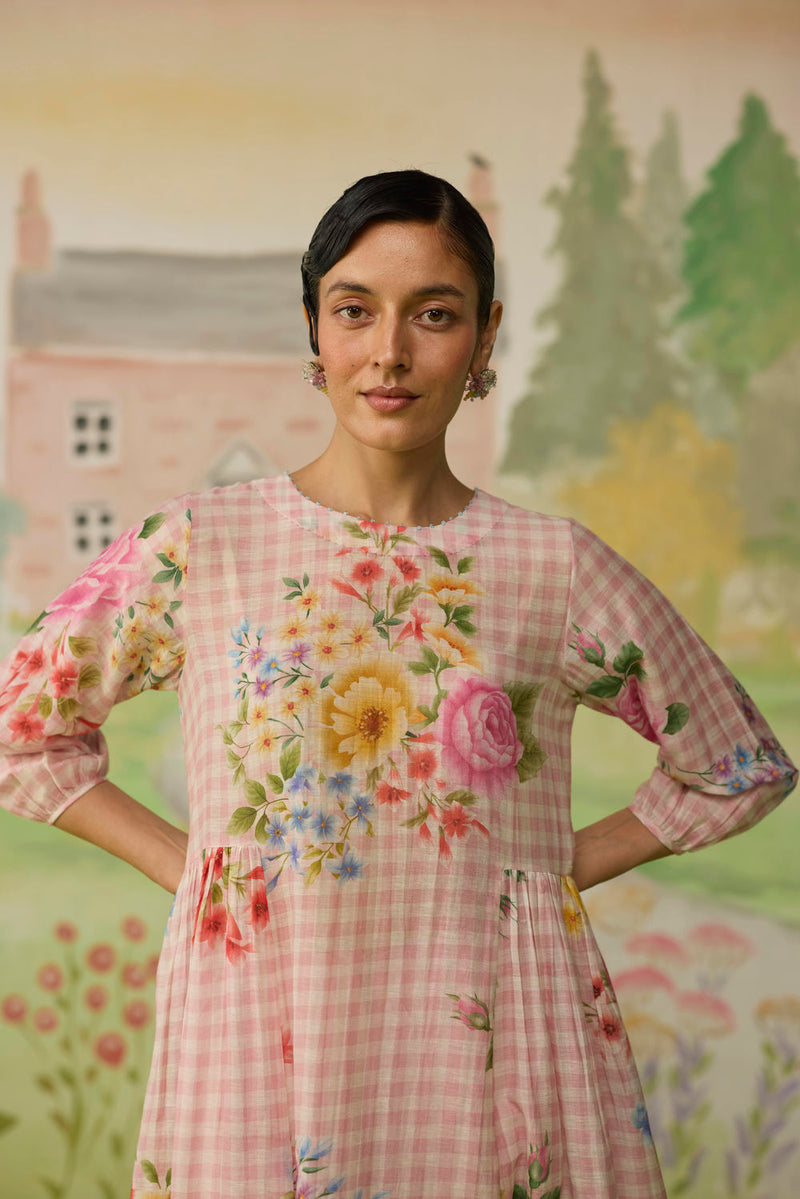 Golden Hour Pink Long Kurta Set Khadi Silk silk co-ord set by Nadiya Paar in pink for women Worldwide
