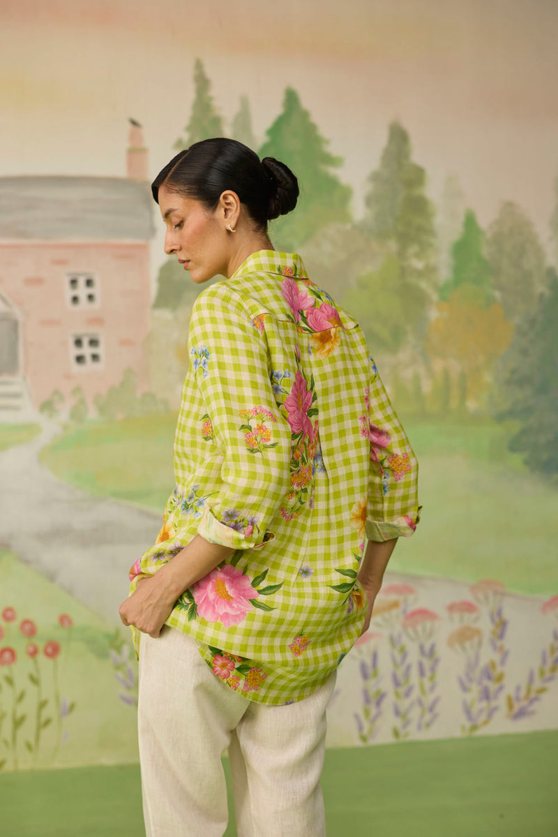Nice Day Linen Shirt Lime Green linen top/shirt by Nadiya Paar in green for women Worldwide