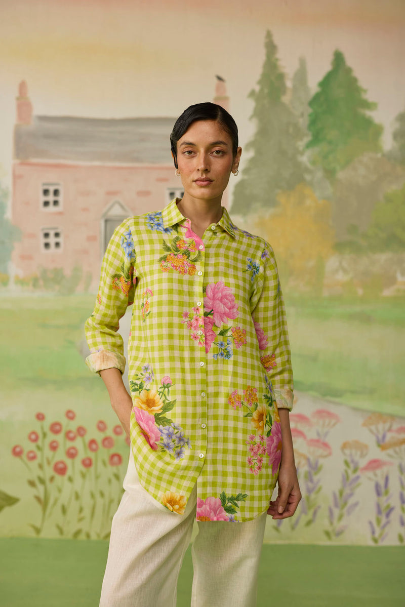 Nice Day Linen Shirt Lime Green linen top/shirt by Nadiya Paar in green for women Worldwide