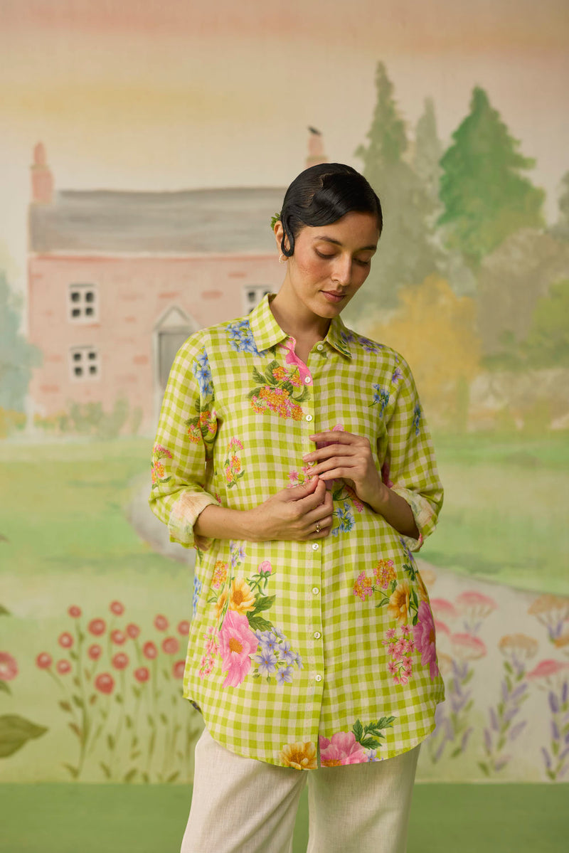 Nice Day Linen Shirt Lime Green linen top/shirt by Nadiya Paar in green for women Worldwide