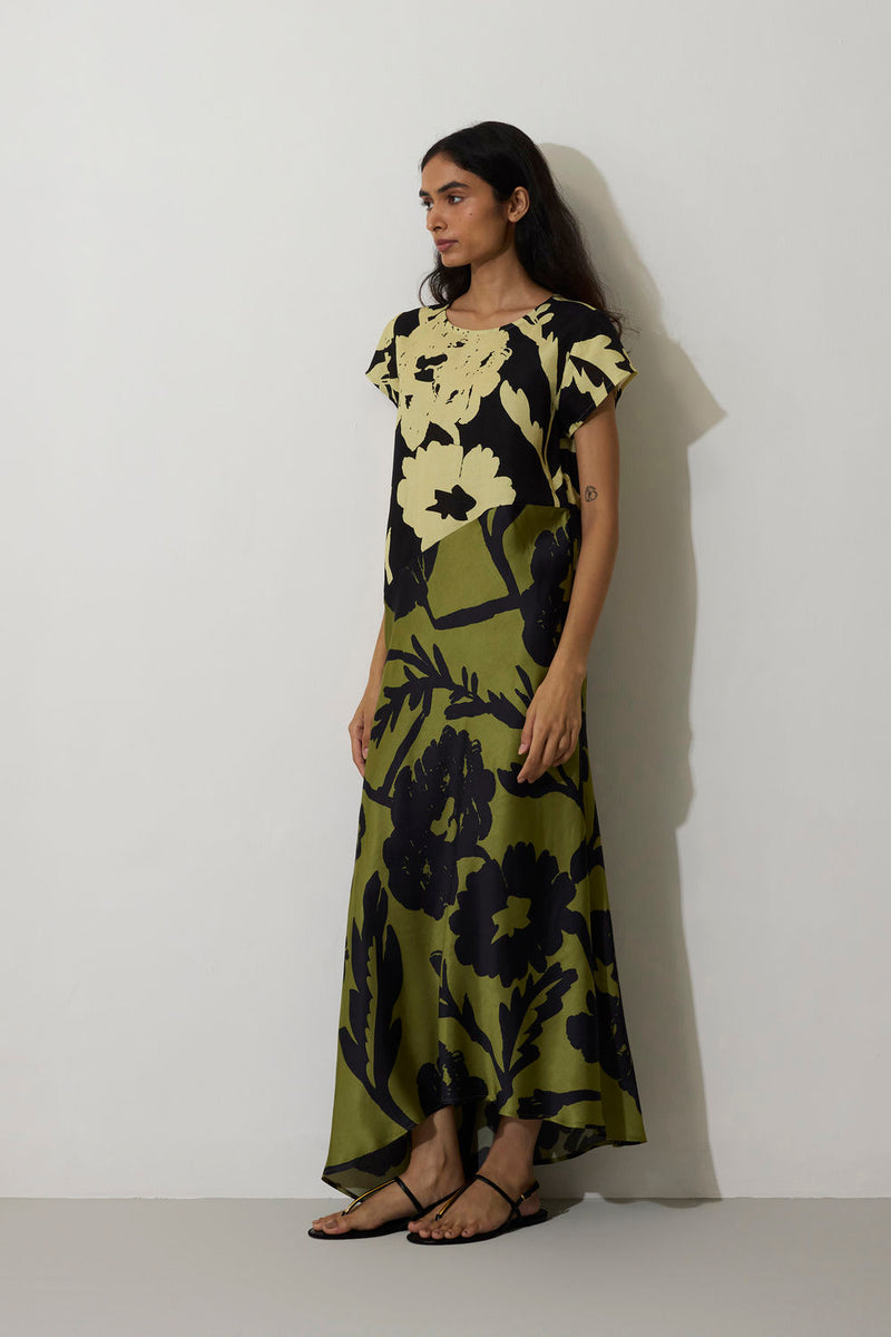 Marigold Two-Tone Dress-Charcoal linen dress by World of SiSa in charcoal for women Worldwide