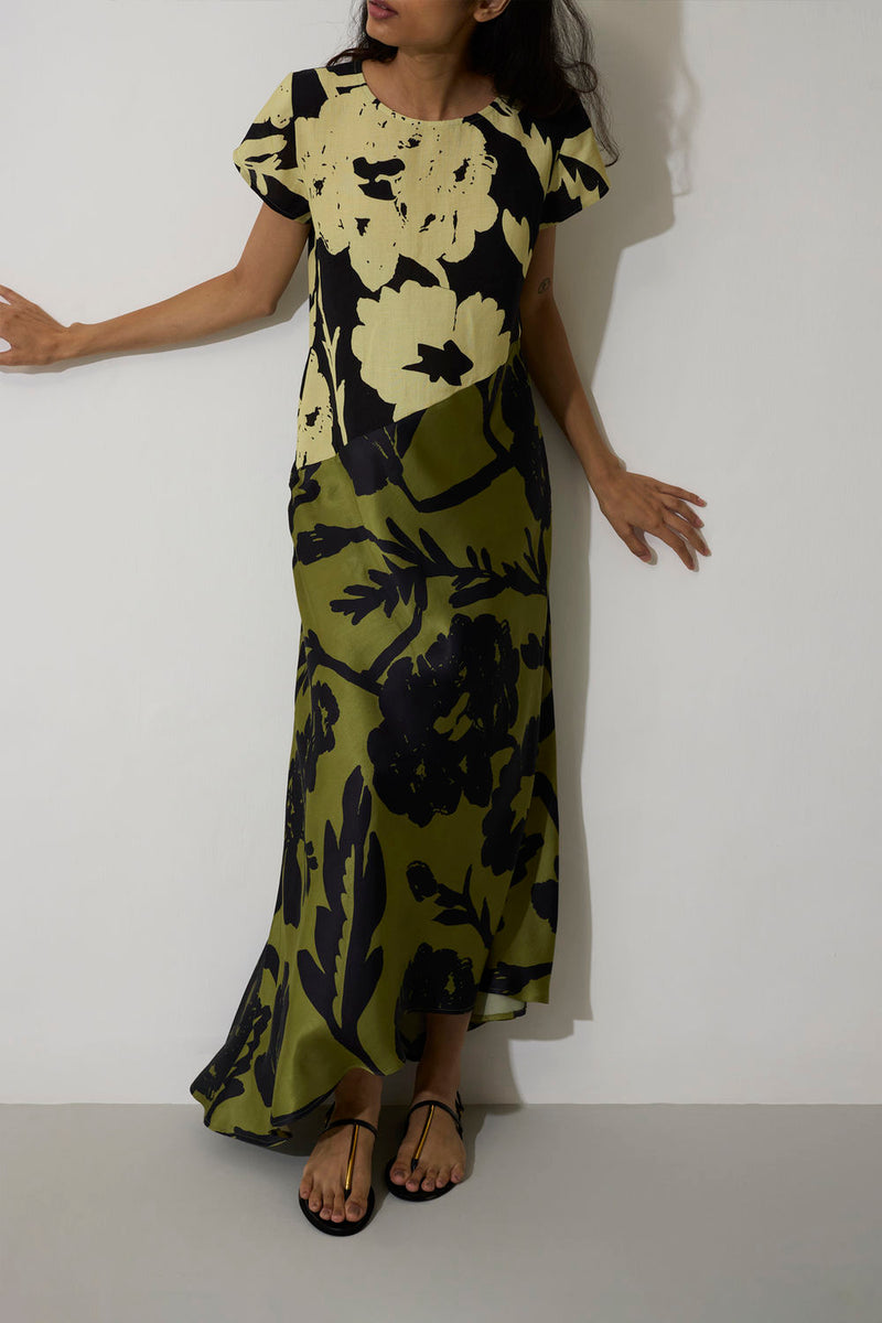 Marigold Two-Tone Dress-Charcoal linen dress by World of SiSa in charcoal for women Worldwide