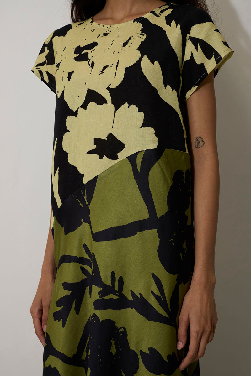 Marigold Two-Tone Dress-Charcoal linen dress by World of SiSa in charcoal for women Worldwide