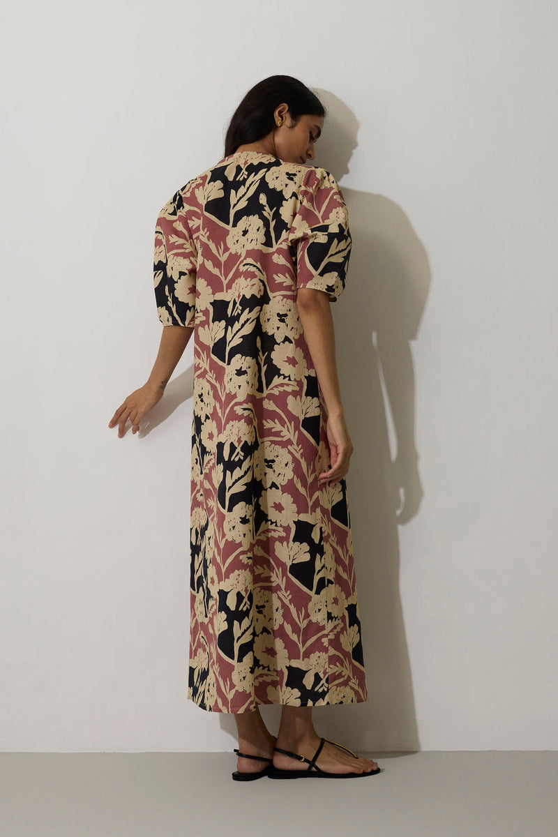 Stripe Marigold Dress-Pink linen dress by World of SiSa in pink for women Worldwide