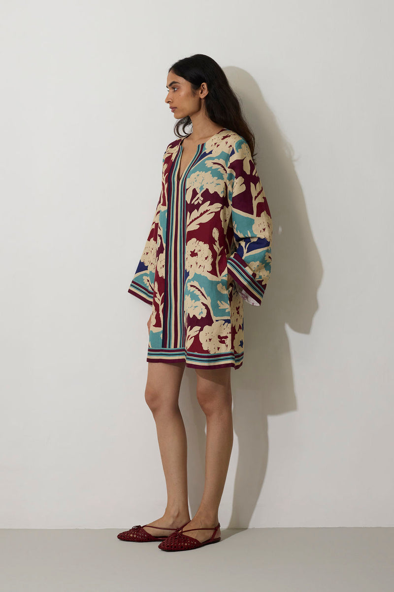 Marigold Stripe Shift Dress-Sky linen dress by World of SiSa in blue for women Worldwide