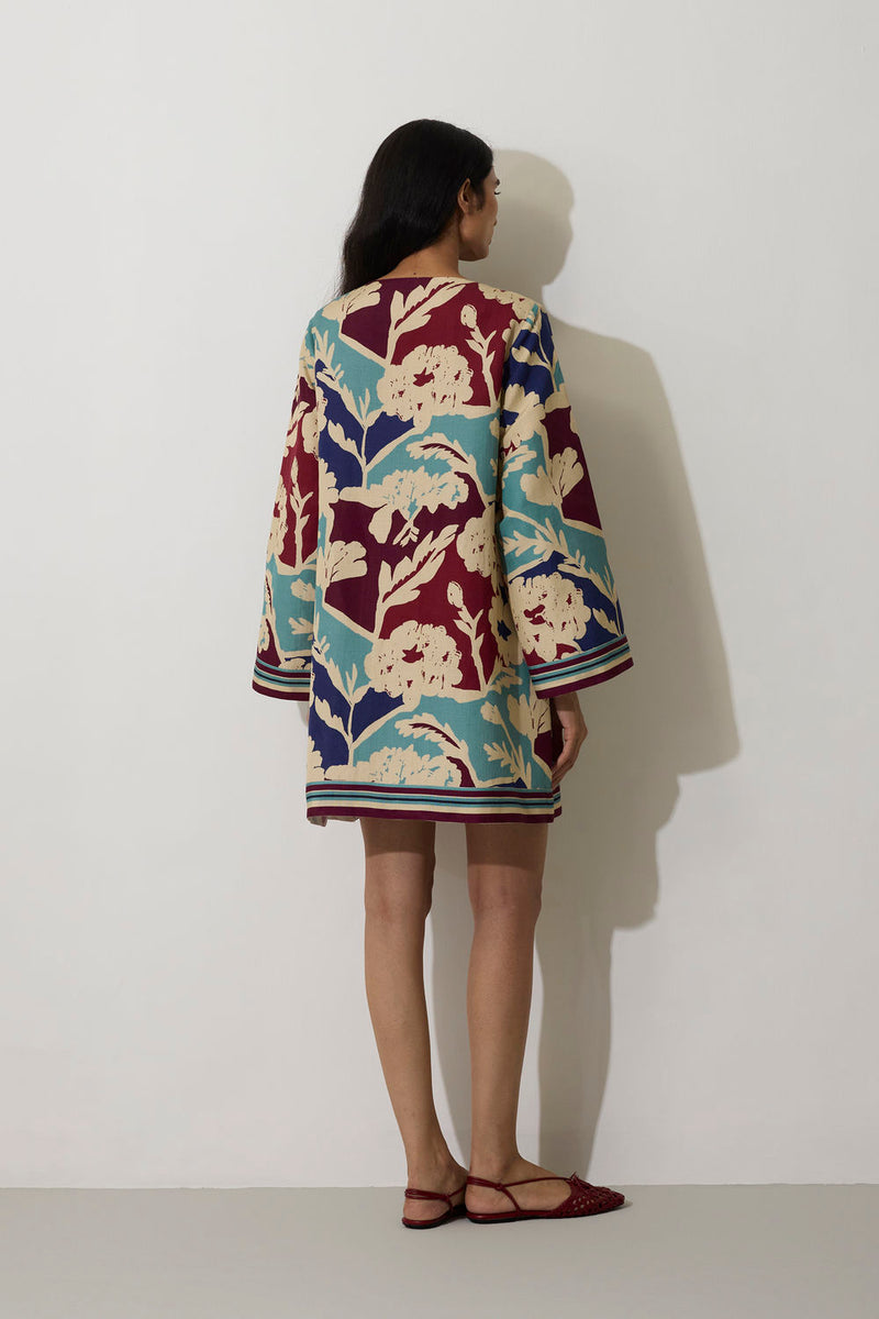 Marigold Stripe Shift Dress-Sky linen dress by World of SiSa in blue for women Worldwide