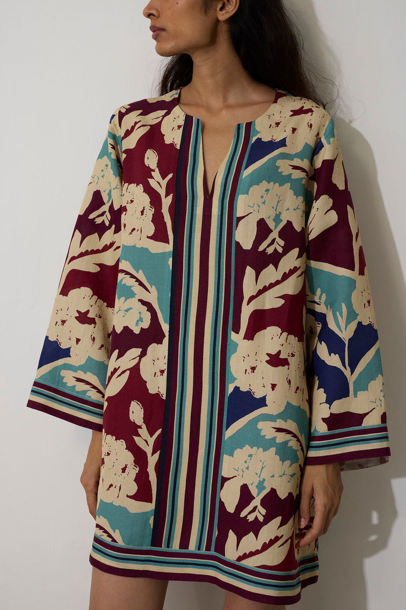 Marigold Stripe Shift Dress-Sky linen dress by World of SiSa in blue for women Worldwide