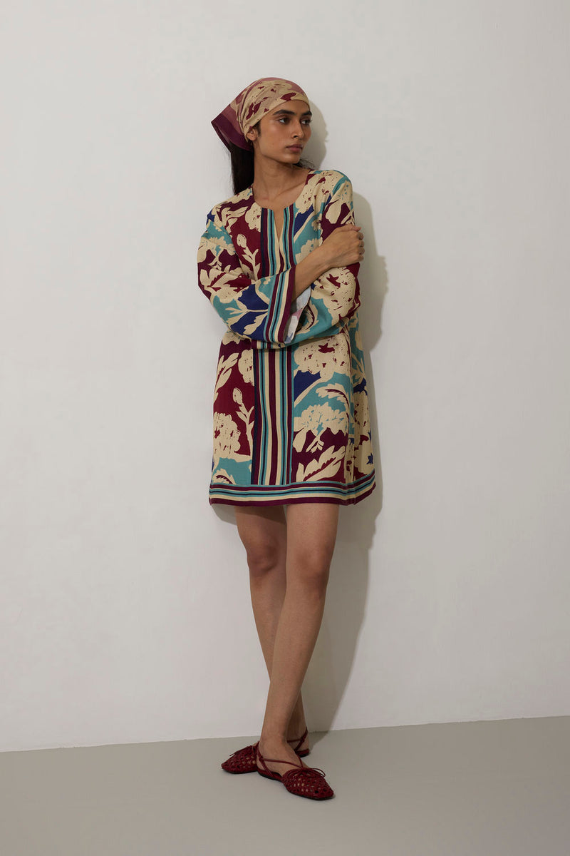 Marigold Stripe Shift Dress-Sky linen dress by World of SiSa in blue for women Worldwide