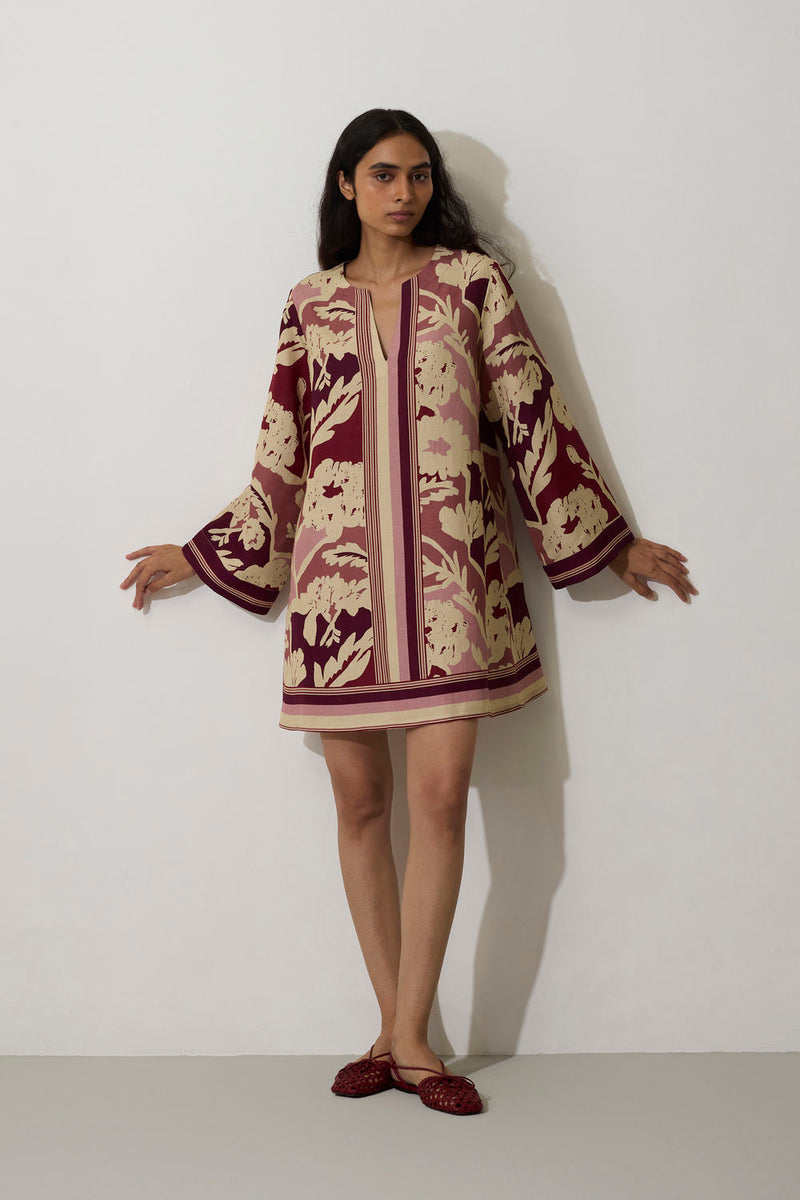 Marigold Stripe Shift Dress-Rose linen dress by World of SiSa in pink for women Worldwide