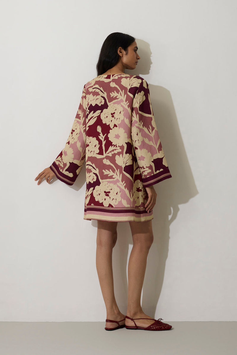 Marigold Stripe Shift Dress-Rose linen dress by World of SiSa in pink for women Worldwide