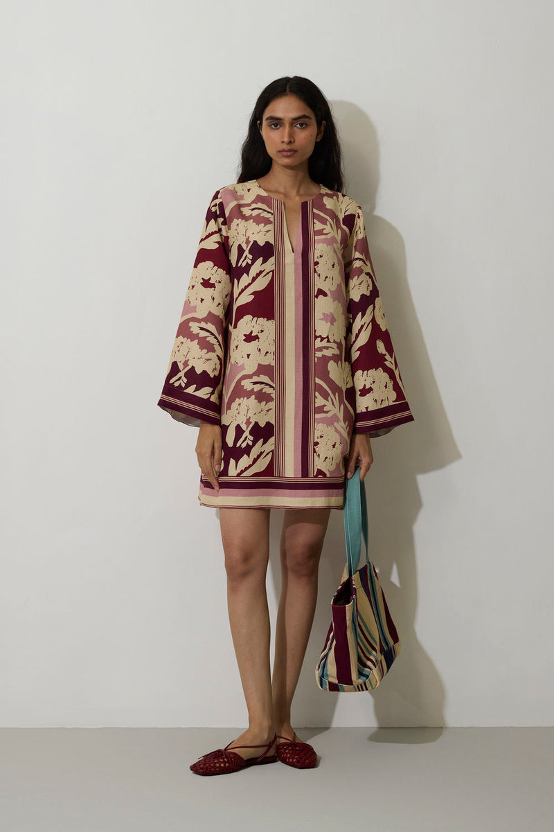 Marigold Stripe Shift Dress-Rose linen dress by World of SiSa in pink for women Worldwide