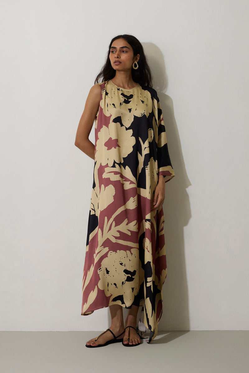 One-Shoulder Marigold Kaftan modal dress by World of SiSa in pink for women Worldwide