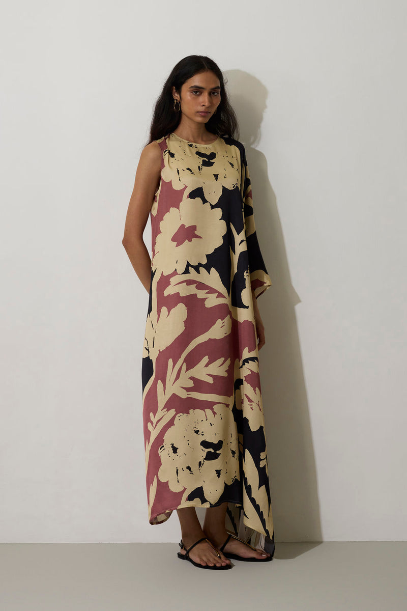 One-Shoulder Marigold Kaftan modal dress by World of SiSa in pink for women Worldwide