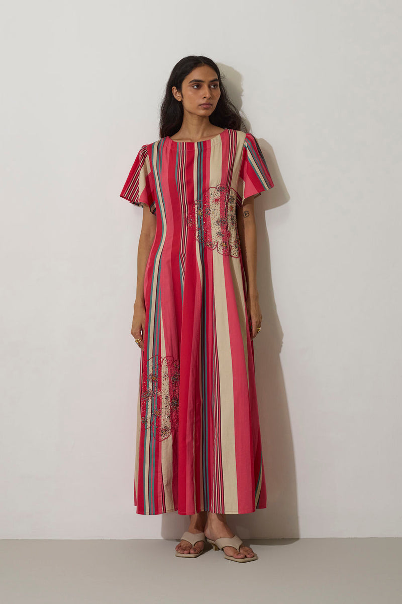 Stripe Panelled Drift Dress cotton dress by World of SiSa in pink for women Worldwide