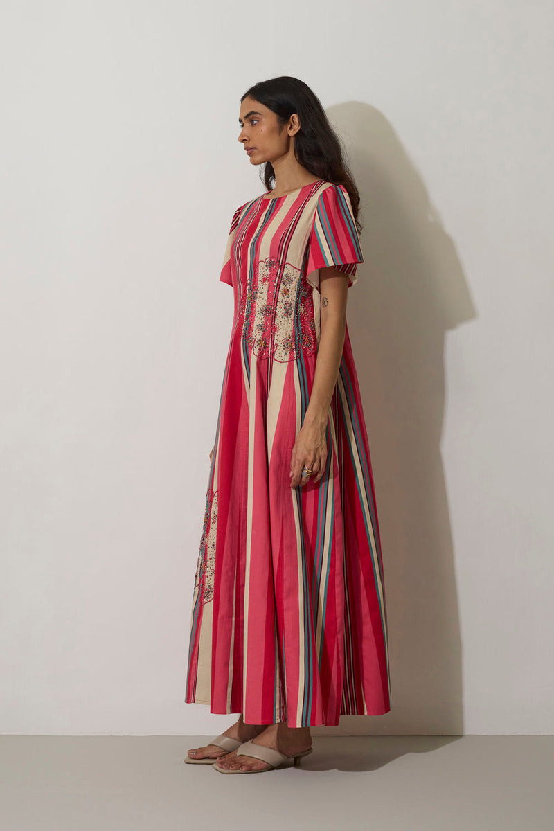 Stripe Panelled Drift Dress cotton dress by World of SiSa in pink for women Worldwide