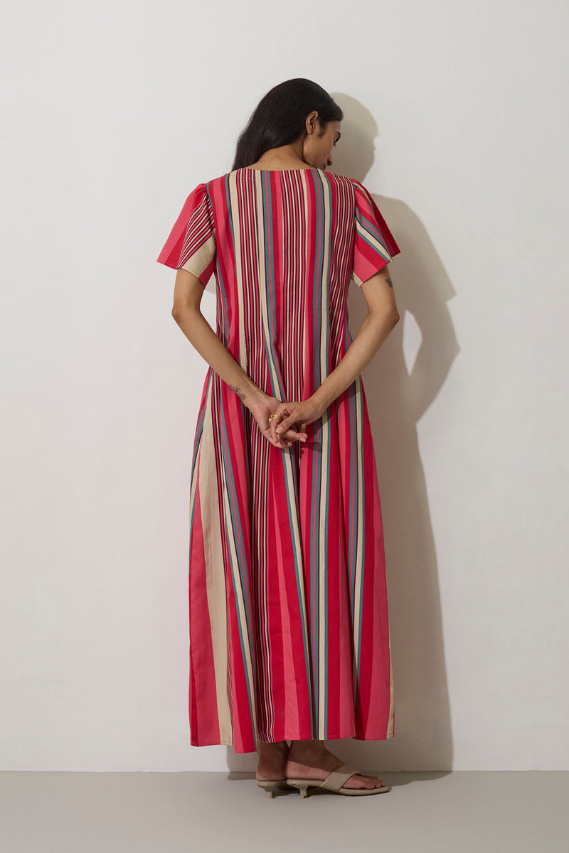 Stripe Panelled Drift Dress cotton dress by World of SiSa in pink for women Worldwide
