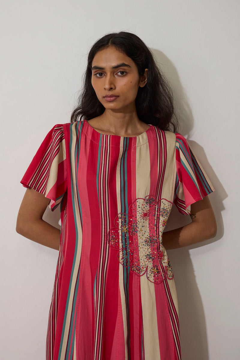 Stripe Panelled Drift Dress cotton dress by World of SiSa in pink for women Worldwide
