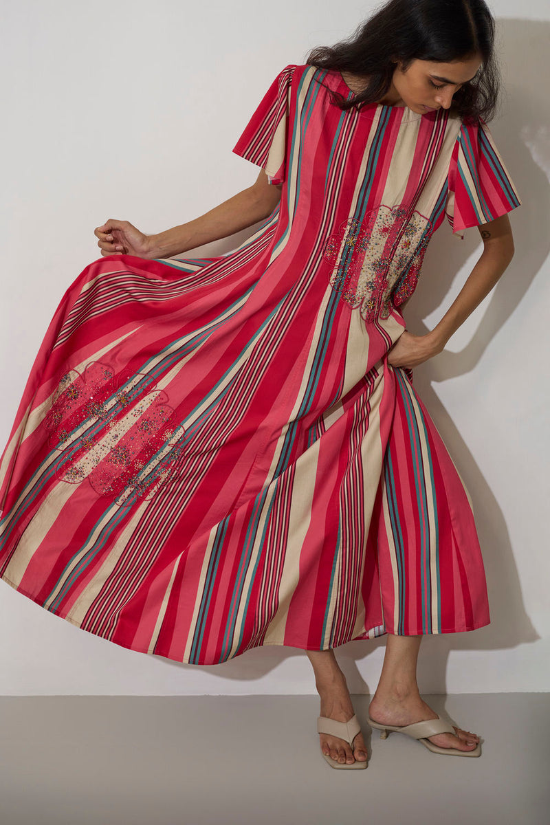 Stripe Panelled Drift Dress cotton dress by World of SiSa in pink for women Worldwide