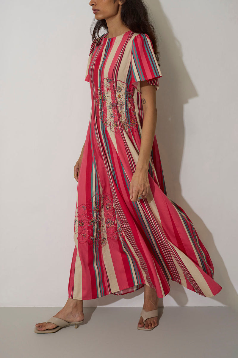 Stripe Panelled Drift Dress cotton dress by World of SiSa in pink for women Worldwide