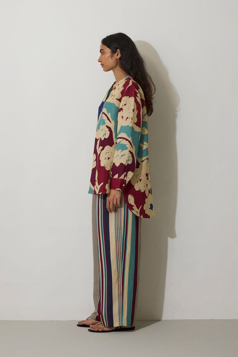 Stripe Marigold Top-Blue linen top/shirt by World of SiSa in blue for women Worldwide