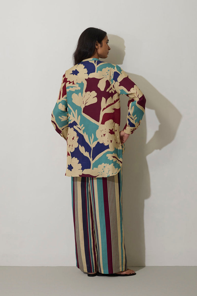 Stripe Marigold Top-Blue linen top/shirt by World of SiSa in blue for women Worldwide