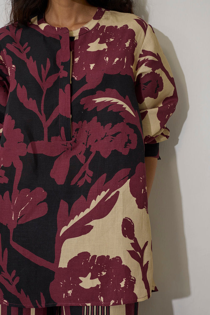 Stripe Marigold Set-Purple linen co-ord set by World of SiSa in purple for women Worldwide