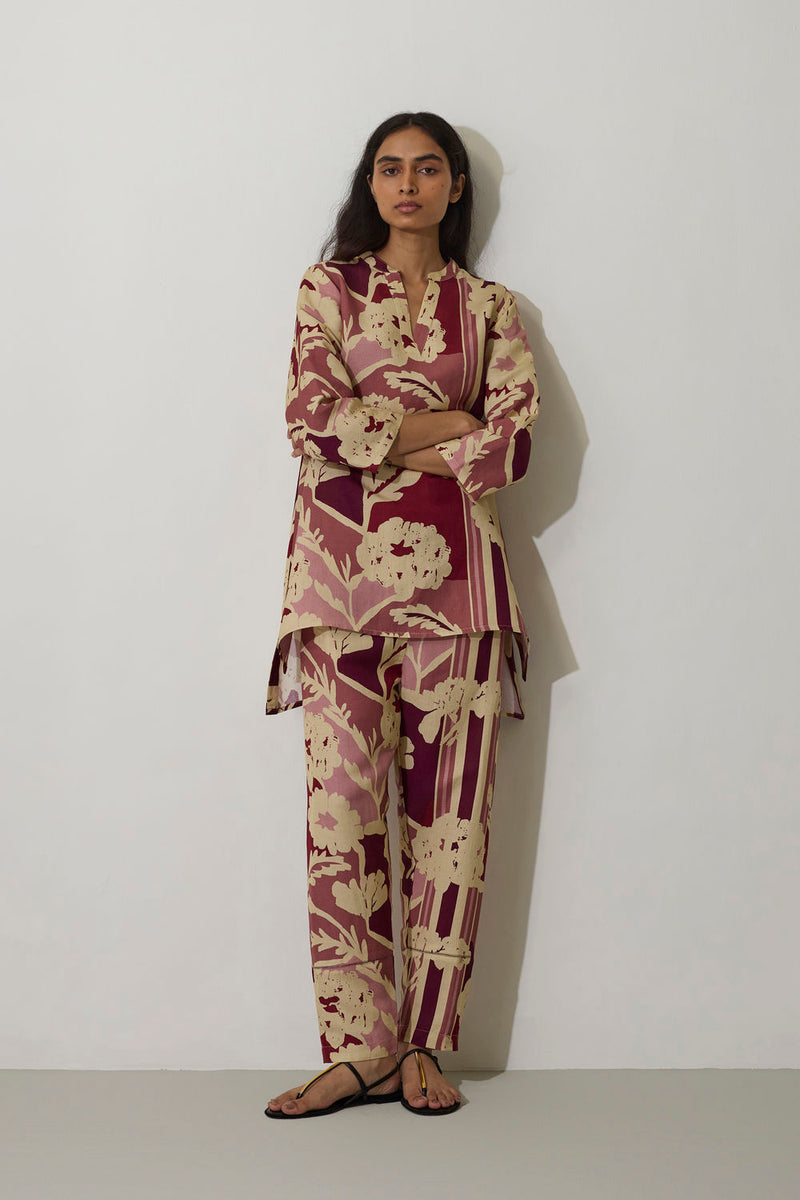 Marigold Overgrowth Set-Pink linen co-ord set by World of SiSa in pink for women Worldwide