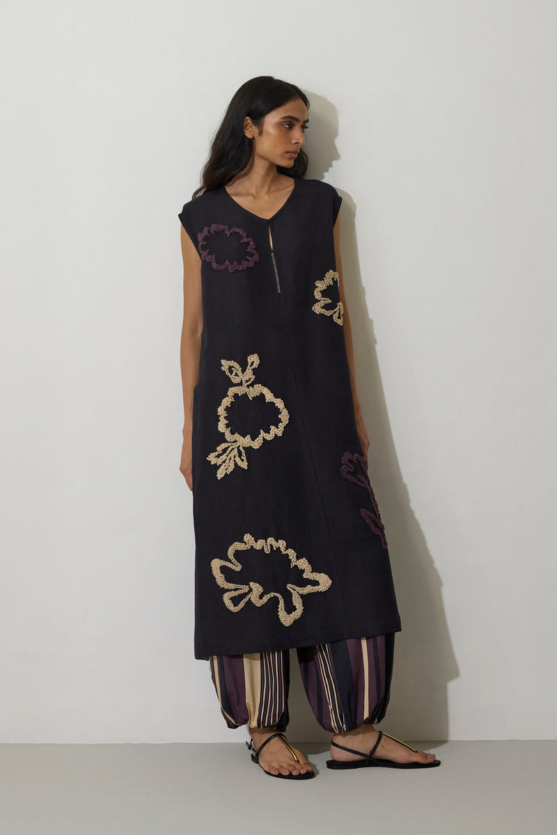 French Knot Marigold Tunic linen top/shirt by World of SiSa in charcoal for women Worldwide