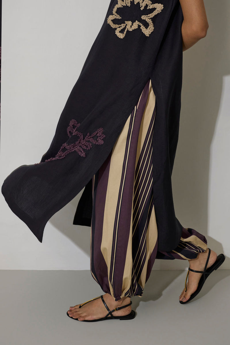 Stripe Balloon Pants-Charcoal cotton pant/trouser by World of SiSa in charcoal for women Worldwide