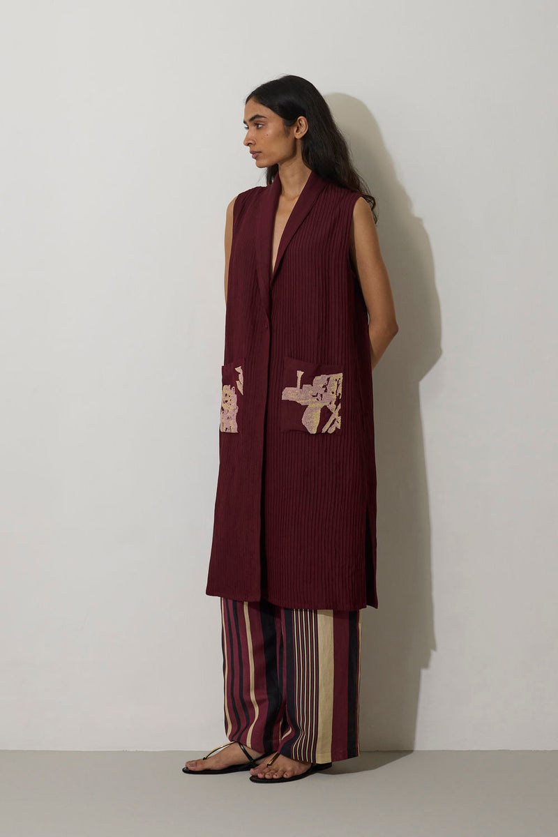 Pintuck Linen Sleeveless Duster linen jacket/overlay by World of SiSa in purple for women Worldwide