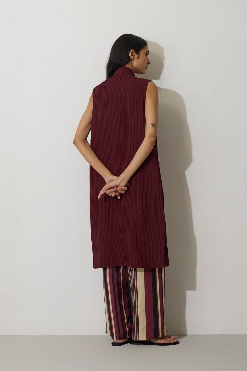 Pintuck Linen Sleeveless Duster linen jacket/overlay by World of SiSa in purple for women Worldwide