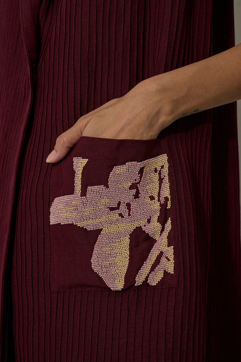 Pintuck Linen Duster Set linen co-ord set by World of SiSa in purple for women Worldwide