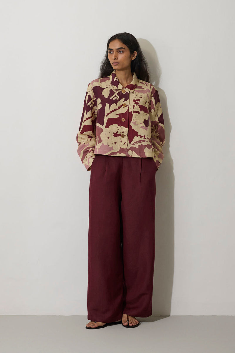 Marigold Crop Jacket-Red linen jacket/overlay by World of SiSa in red for women Worldwide