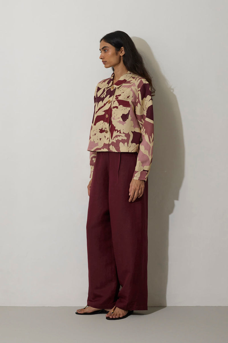 Marigold Crop Jacket-Red linen jacket/overlay by World of SiSa in red for women Worldwide