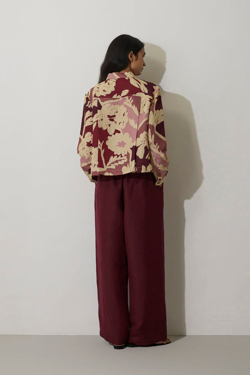 Marigold Crop Jacket-Red linen jacket/overlay by World of SiSa in red for women Worldwide