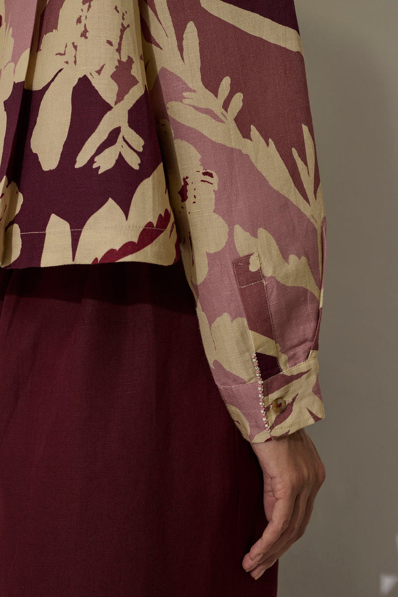 Marigold Crop Jacket-Red linen jacket/overlay by World of SiSa in red for women Worldwide