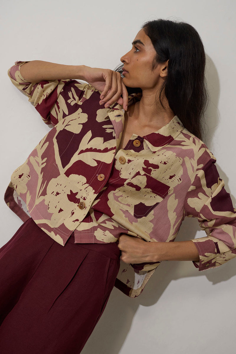Marigold Crop Jacket-Red linen jacket/overlay by World of SiSa in red for women Worldwide