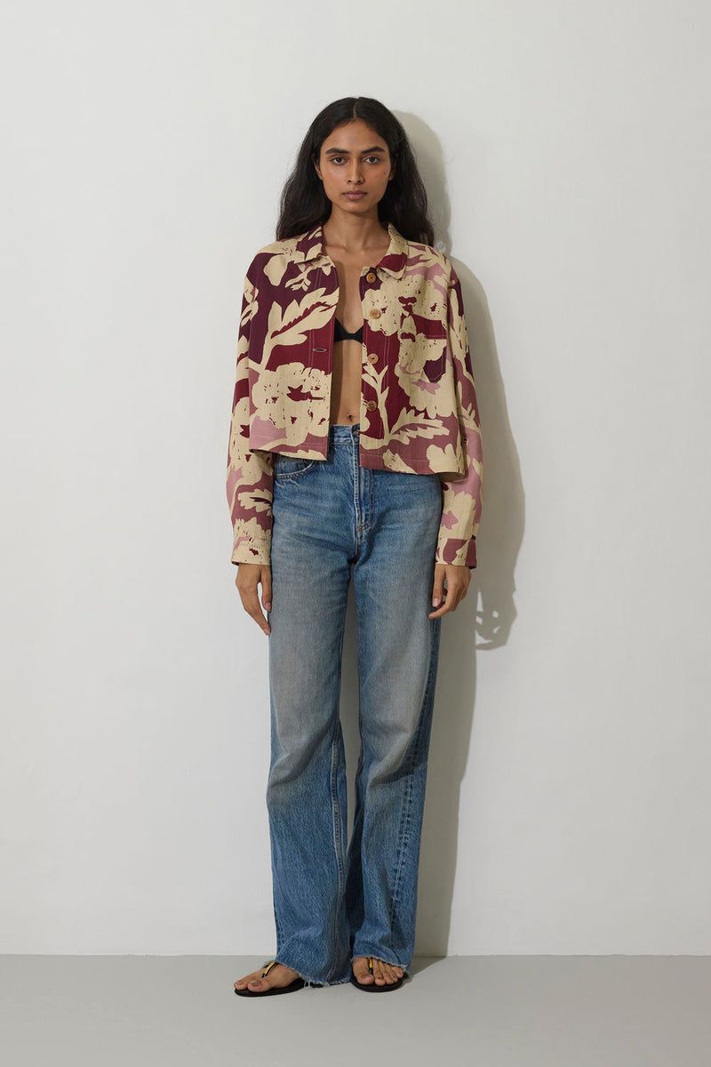 Marigold Crop Jacket-Red linen jacket/overlay by World of SiSa in red for women Worldwide
