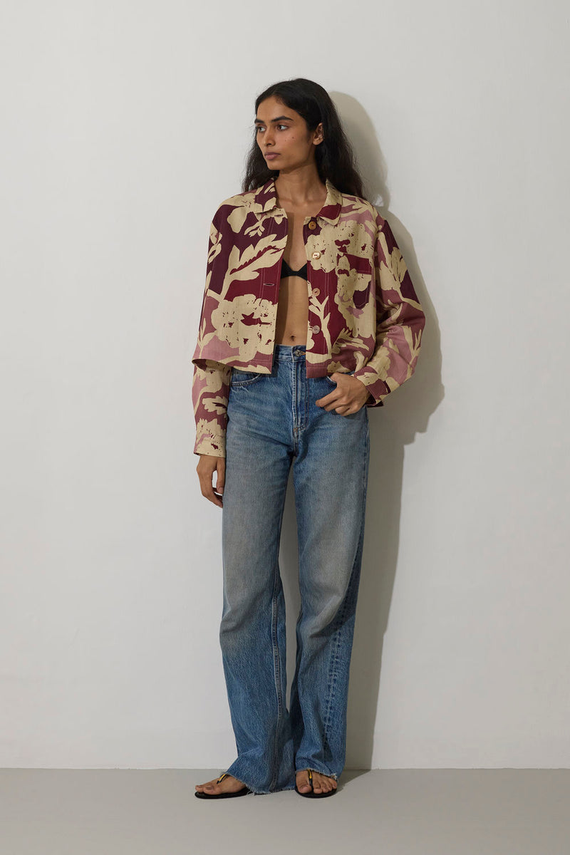 Marigold Crop Jacket-Red linen jacket/overlay by World of SiSa in red for women Worldwide