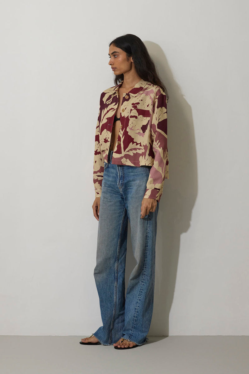 Marigold Crop Jacket-Red linen jacket/overlay by World of SiSa in red for women Worldwide
