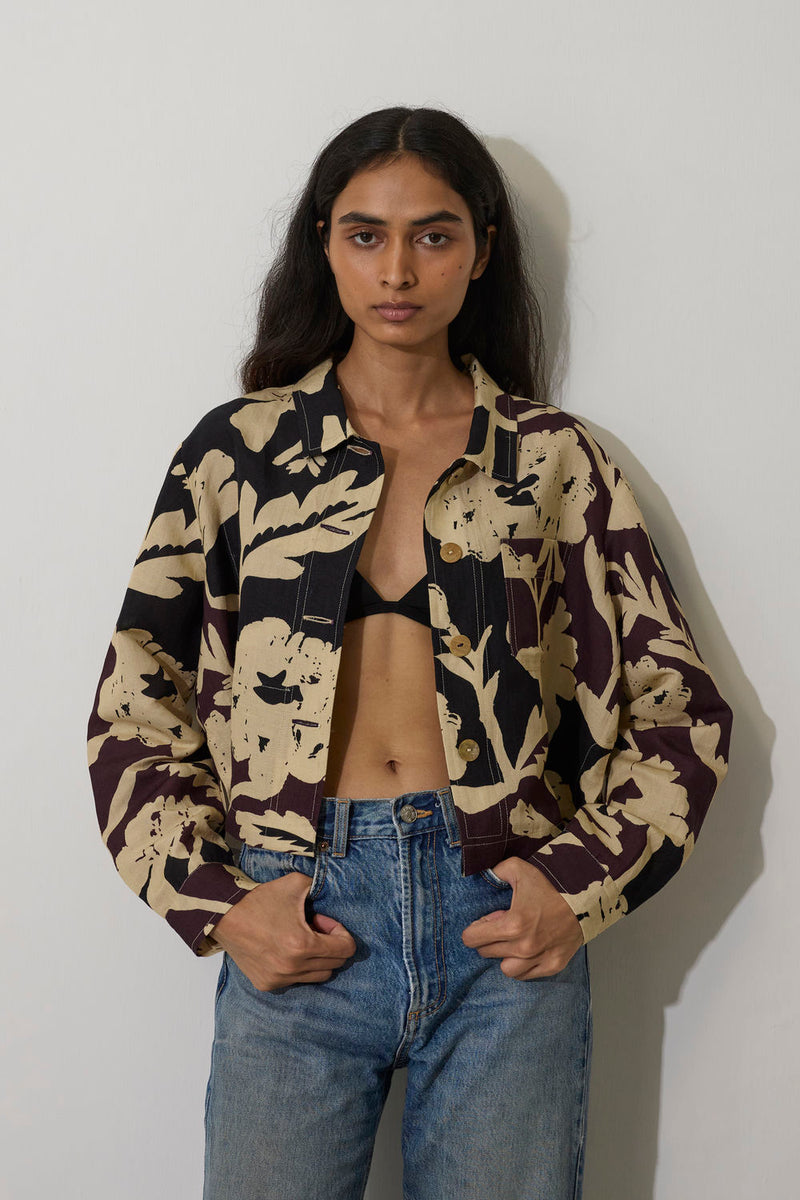 Marigold Crop Jacket-Charcoal linen jacket/overlay by World of SiSa in charcoal for women Worldwide
