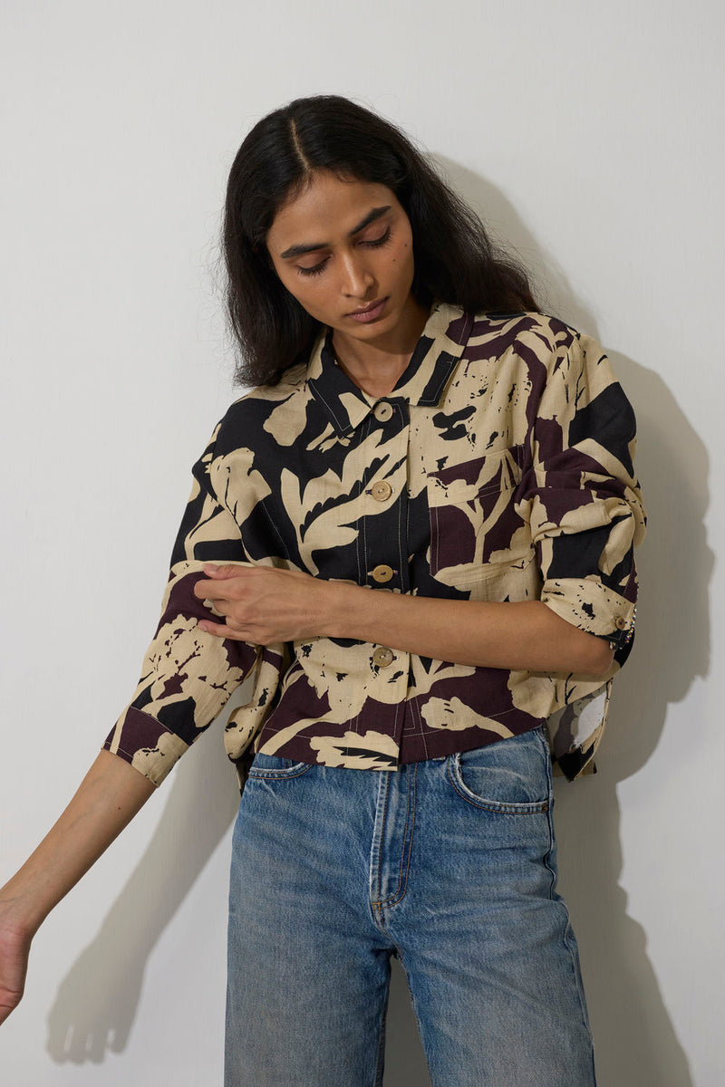 Marigold Crop Jacket-Charcoal linen jacket/overlay by World of SiSa in charcoal for women Worldwide