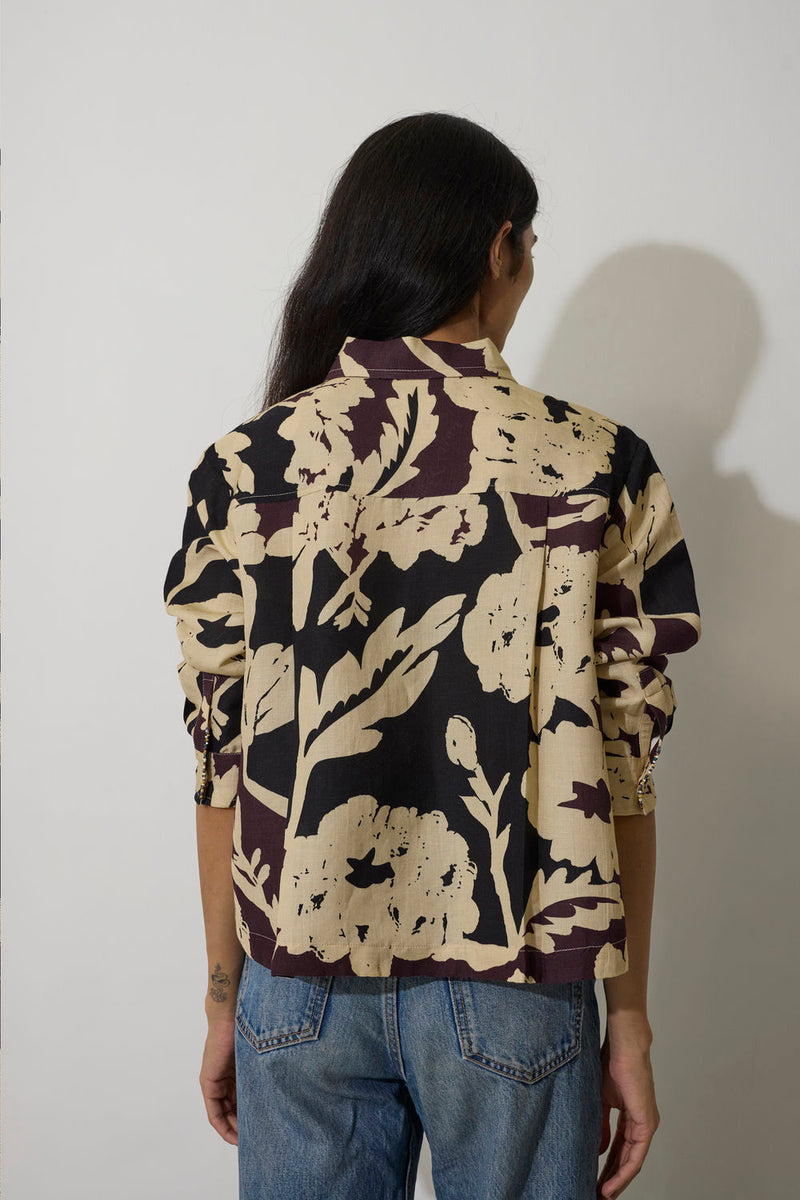 Marigold Crop Jacket-Charcoal linen jacket/overlay by World of SiSa in charcoal for women Worldwide