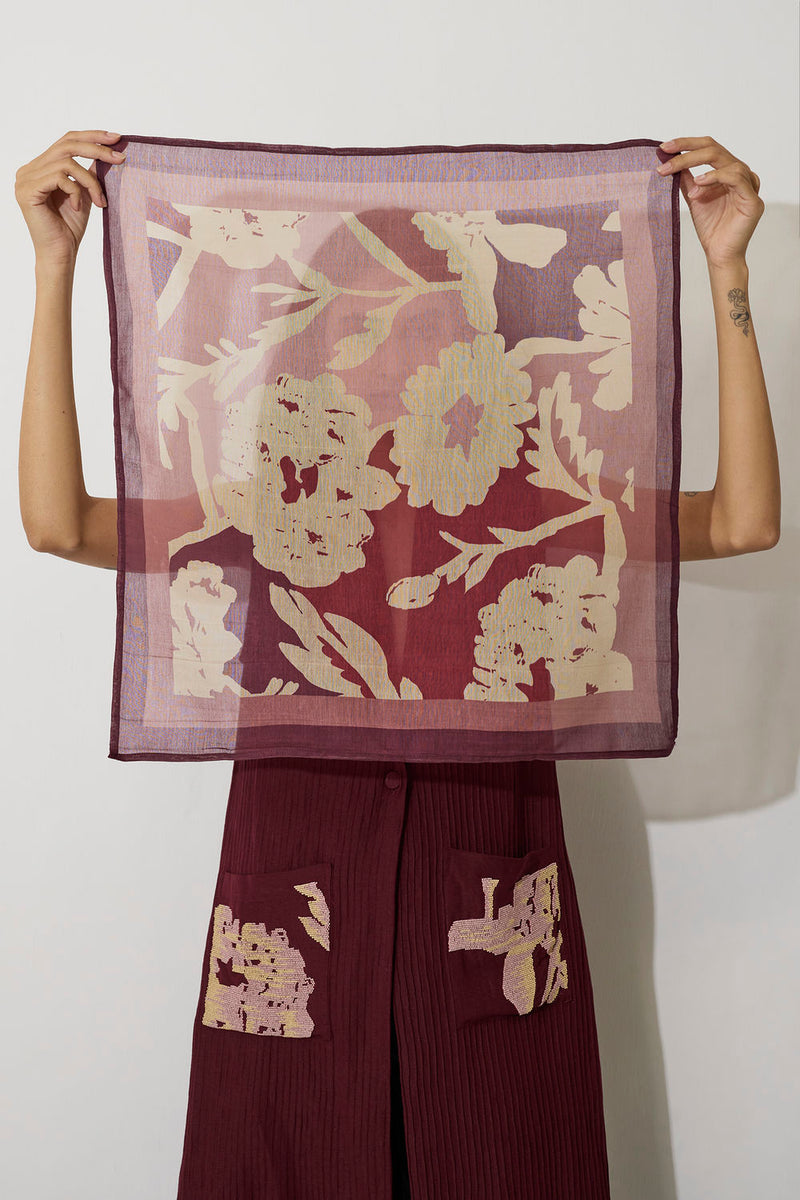 Marigold Stripe Square Scarf-Pink chanderi scarve/stole by World of SiSa in pink for women Worldwide