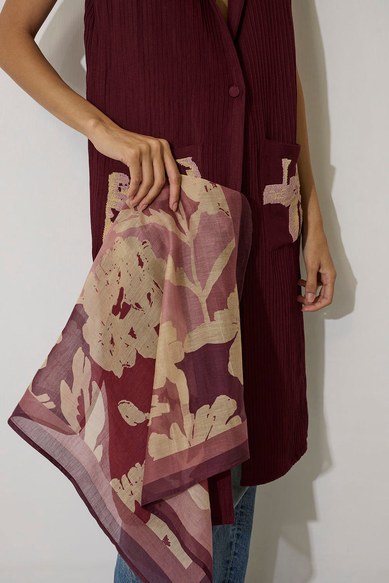 Marigold Stripe Square Scarf-Pink chanderi scarve/stole by World of SiSa in pink for women Worldwide