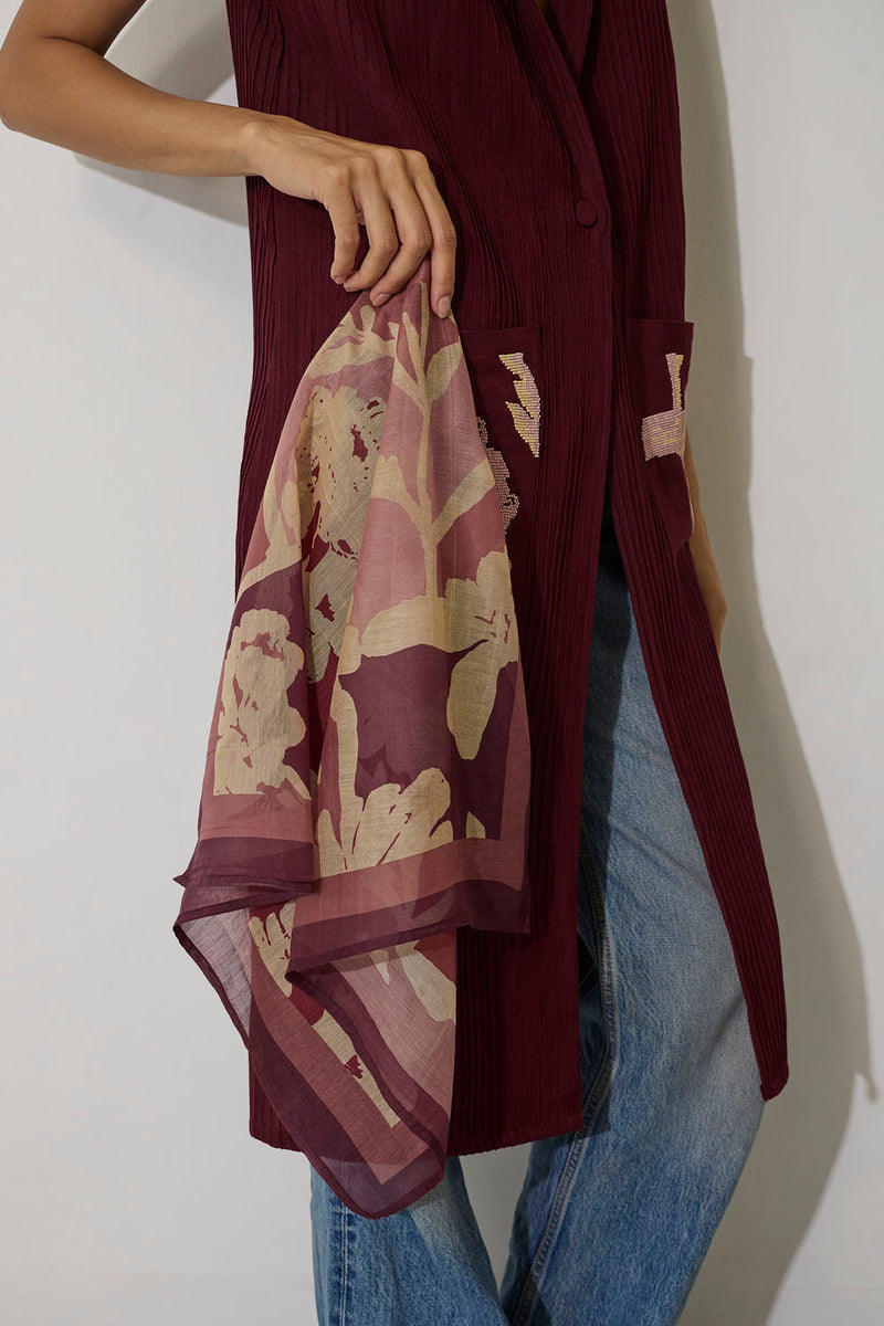 Marigold Stripe Square Scarf-Pink chanderi scarve/stole by World of SiSa in pink for women Worldwide