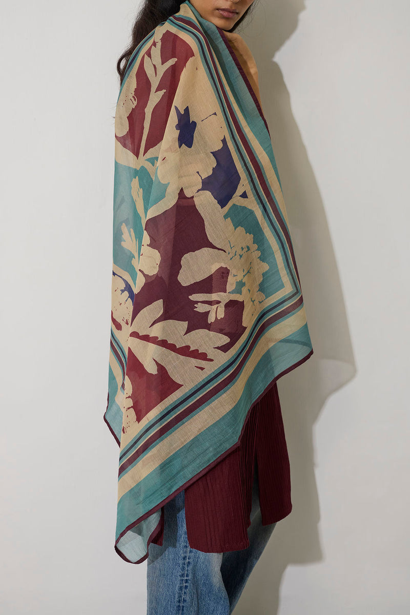Marigold Stripe Square Scarf-Blue chanderi scarve/stole by World of SiSa in blue for women Worldwide