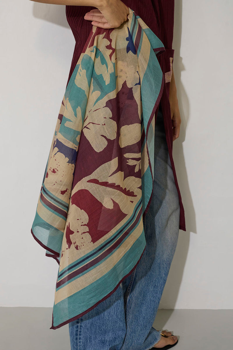 Marigold Stripe Square Scarf-Blue chanderi scarve/stole by World of SiSa in blue for women Worldwide